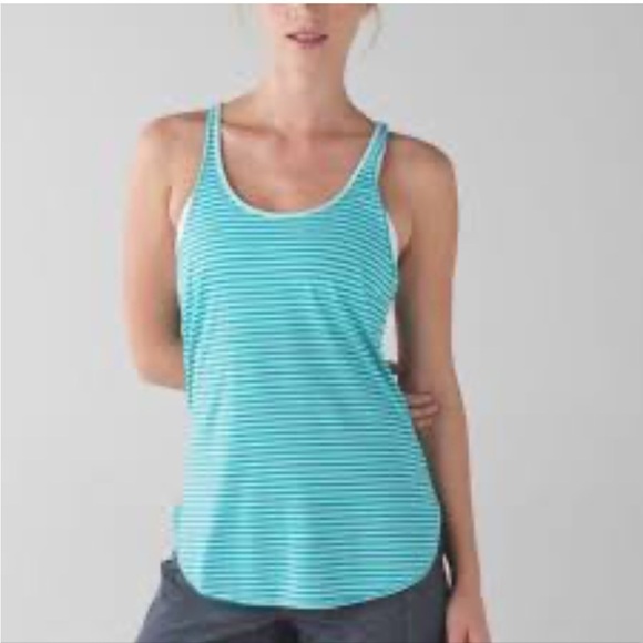 lululemon What The Sport Singlet Racerback Tank Sz8 Silver Stripe Peacock Blue - Picture 12 of 12